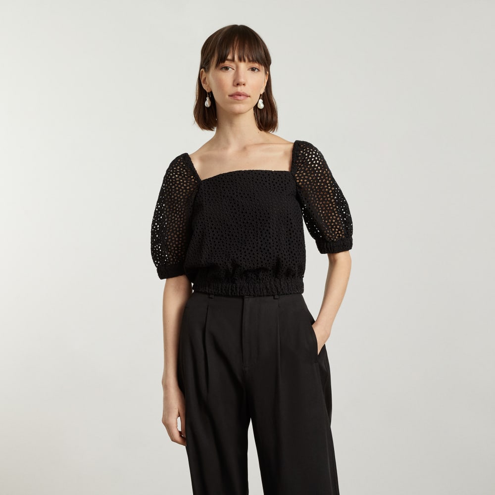 The Eyelet Puff Sleeve Top | Black - Image 2