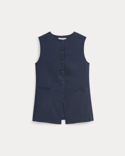 Alternative view of Long Vest in Stretch Linen | Navy