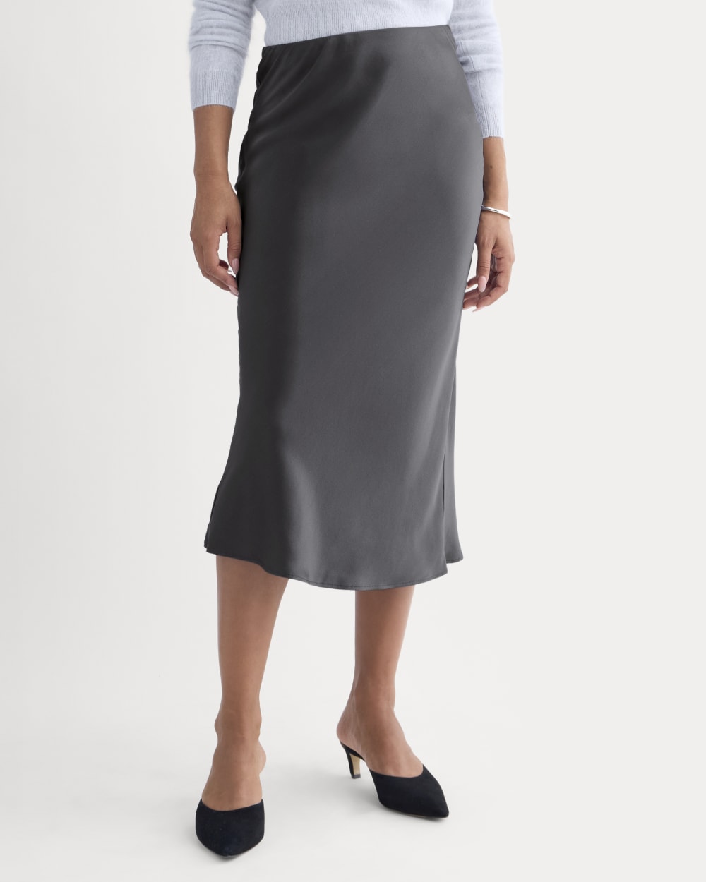 Slip Skirt in Silk Charmeuse | Graphite - Image 3