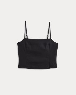 Alternative view of The Seamed Top in Stretch Linen | Black
