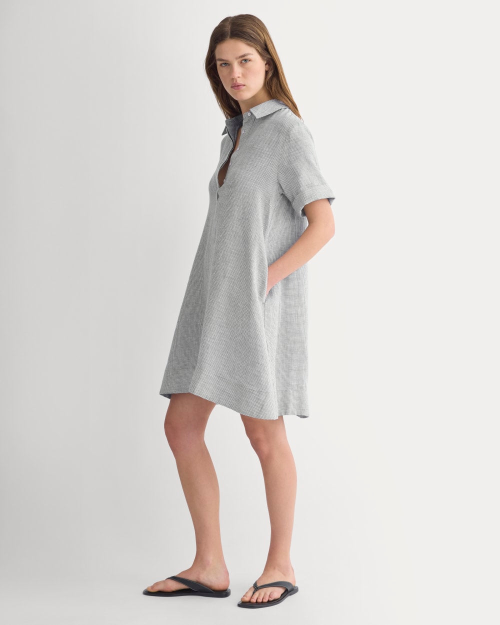 Mini Popover Shirtdress in Linen | Agave / Bone - Image 3