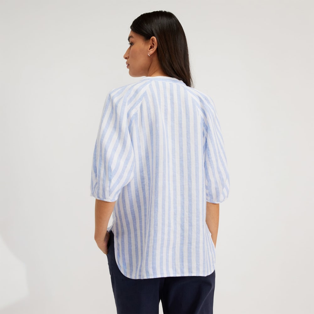 The Linen Puff Sleeve Shirt | Blue / White - Image 3