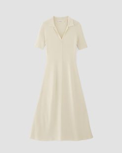 Alternative view of The Viscose Knit Polo Midi Dress | Beige