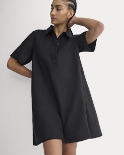 Mini Popover Shirtdress in Linen | Black