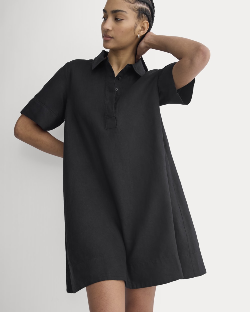 Mini Popover Shirtdress in Linen | Black