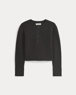 Alternative view of Boxy Henley in Cozy Waffle | Black