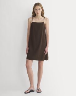 Mini Shift Dress in Stretch Linen | Dark Brown