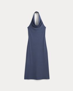 Alternative view of Cowlneck Halter Dress in Butterknit | Washed Navy