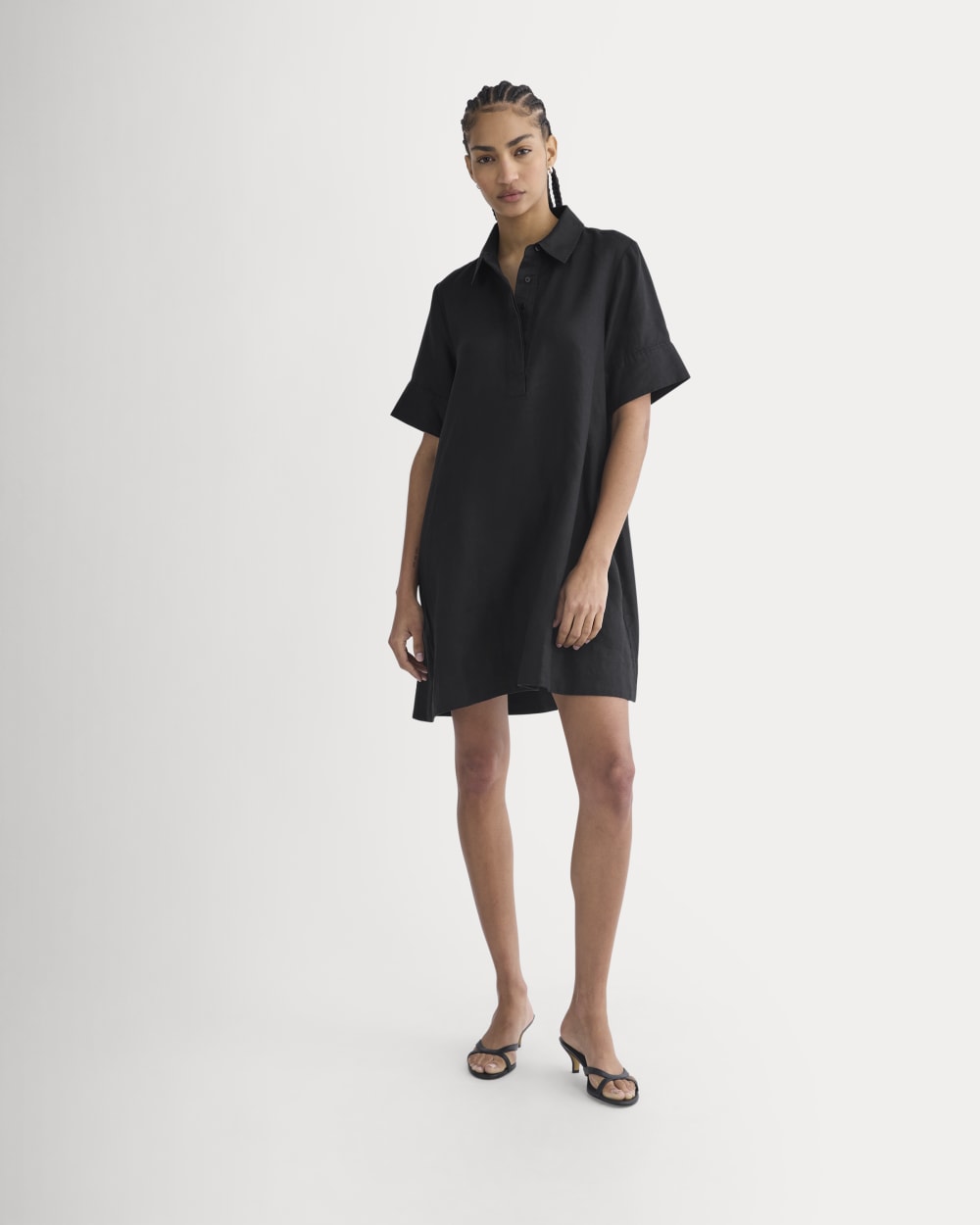 Mini Popover Shirtdress in Linen | Black - Image 3
