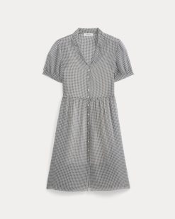 Alternative view of Notch Collar Shirtdress in Silk Georgette | Gardenia/Black Micro Dot