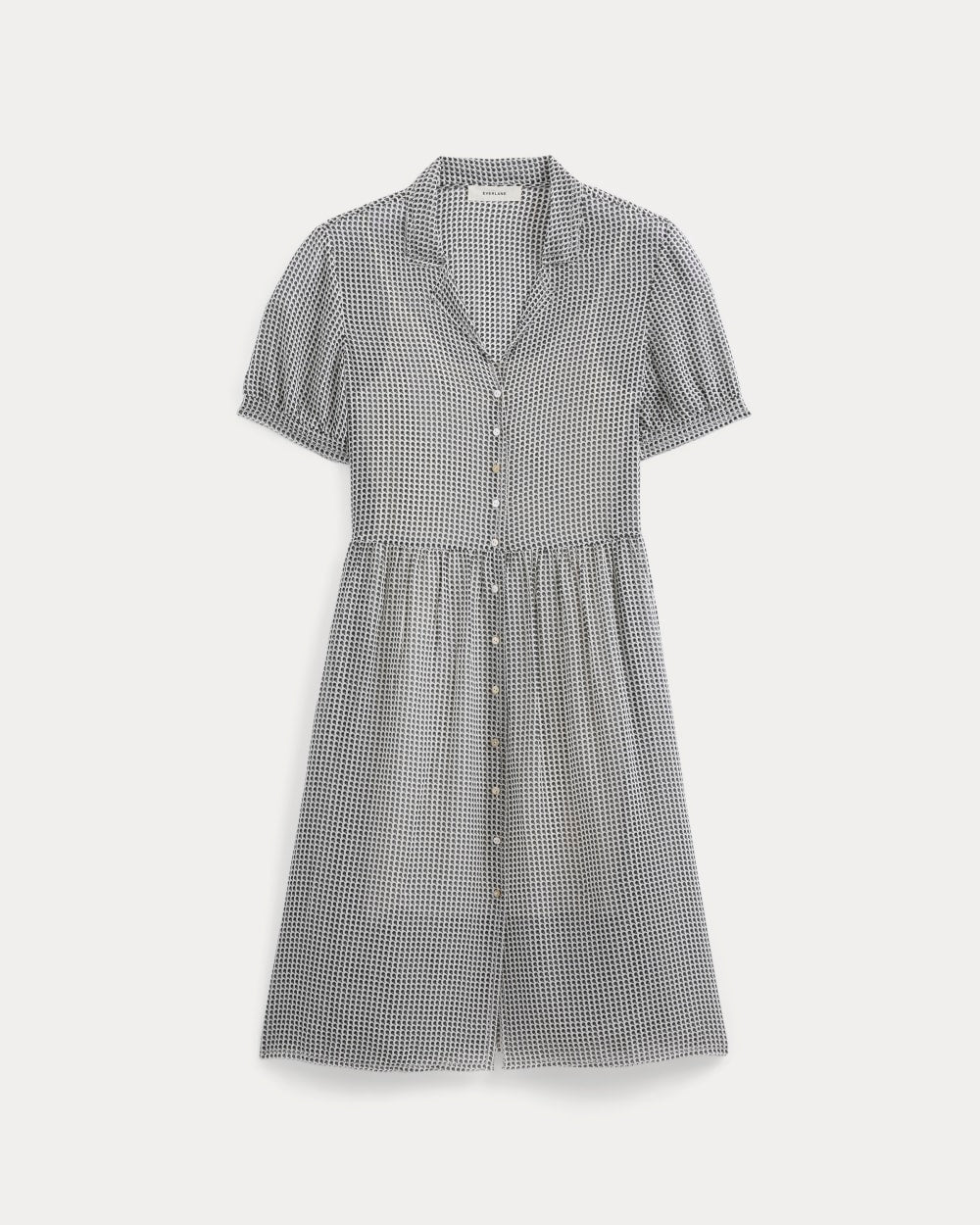 Notch Collar Shirtdress in Silk Georgette | Gardenia/Black Micro Dot - Image 2