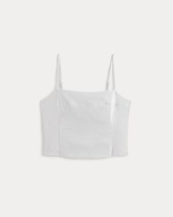 Alternative view of The Seamed Top in Stretch Linen | White