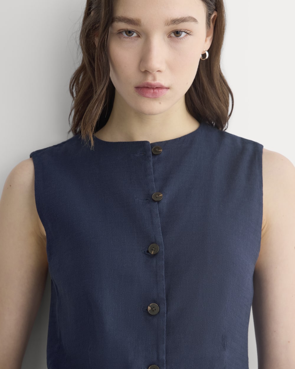 Long Vest in Stretch Linen | Navy - Image 4