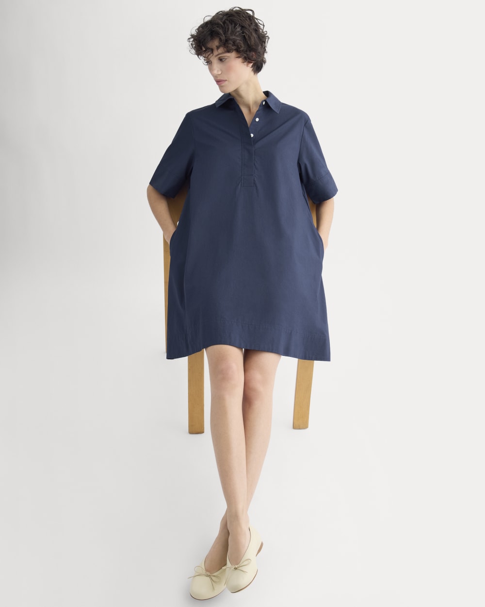 Popover Mini Shirtrdress in Ultrasoft Cotton | Navy - Image 3