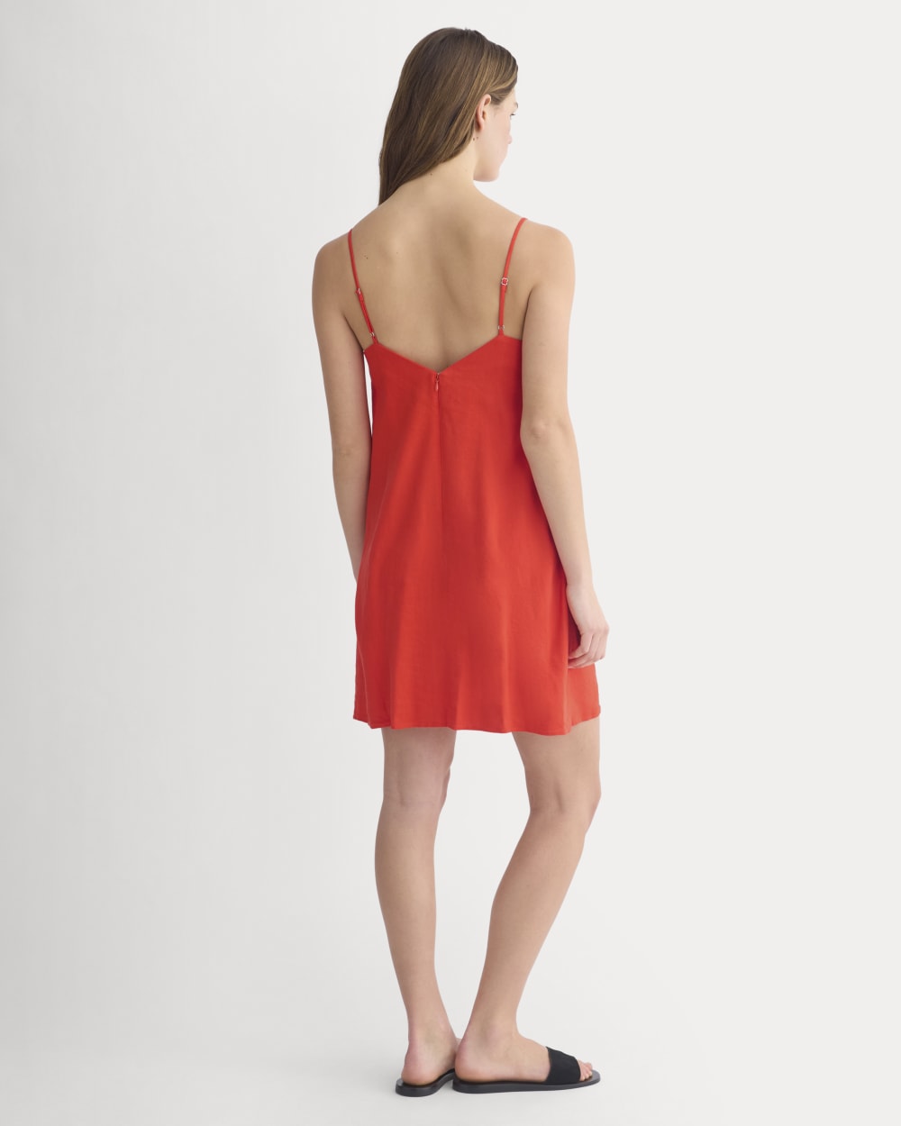 Mini Shift Dress in Stretch Linen | Fiery Red - Image 4