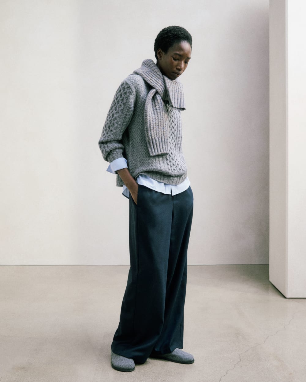 Cable Sweater in Luxe Merino | Heathered Mid-Grey - Image 7