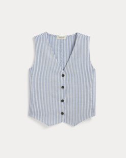 Alternative view of The Vest in Stretch Linen | Bluebell / Bone