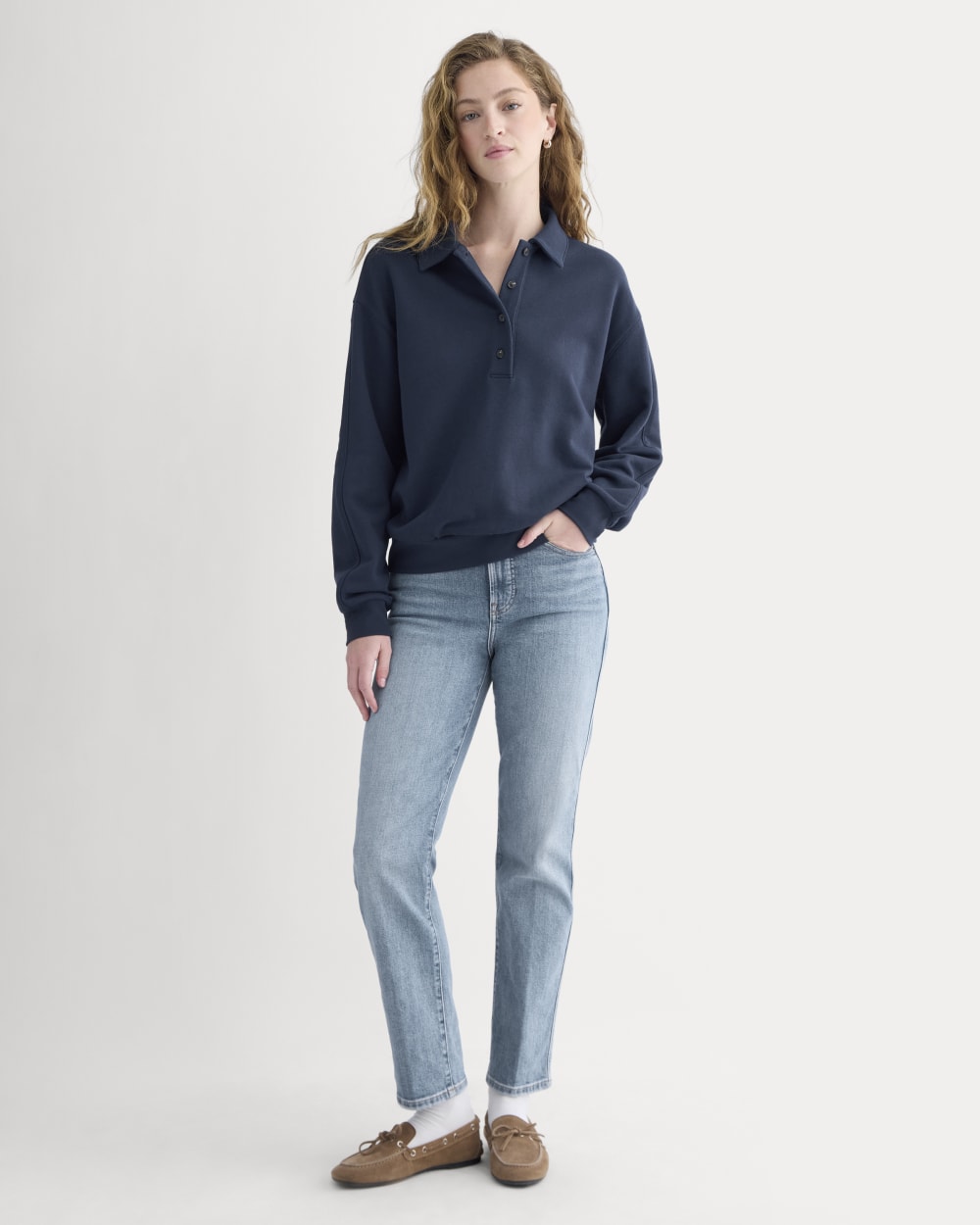 Lightweight Terry Polo Sweatshirt | Navy - Image 3