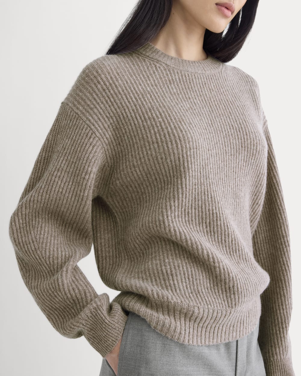 The Cocoon Crew in Wool Cashmere | Light Heathered Taupe - Image 4