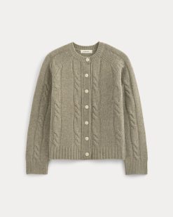 Alternative view of Cable Cardigan in Extrafine Luxe Merino | Heather Soft Taupe