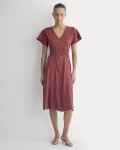 Cinched Dress in Stretch Linen | Henna Red