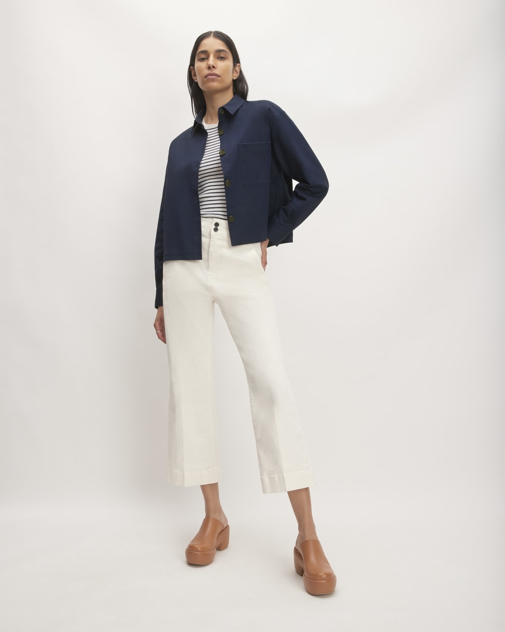 The Structured Cotton Cropped Shirt | Navy - Image 3