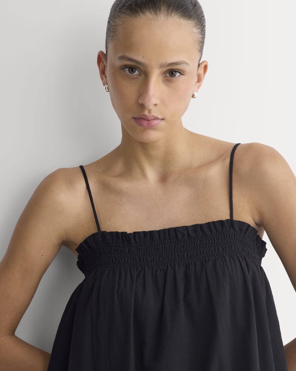 Gauze Smocked Dress | Black - Image 4