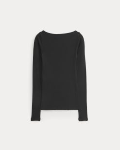 Alternative view of Tissue Boatneck Top | Black