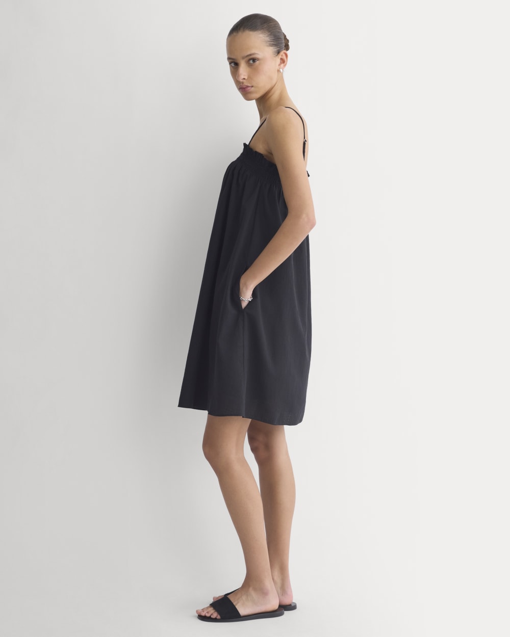 Gauze Smocked Dress | Black - Image 3