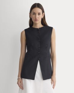 Long Vest in Stretch Linen | Black
