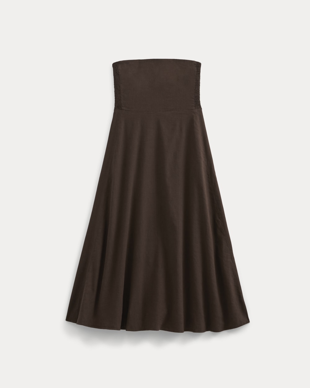Strapless Dress in Stretch Linen | Dark Brown - Image 2