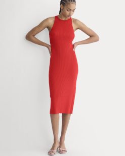 Cutaway Ribbed Midi Dress | Fiery Red