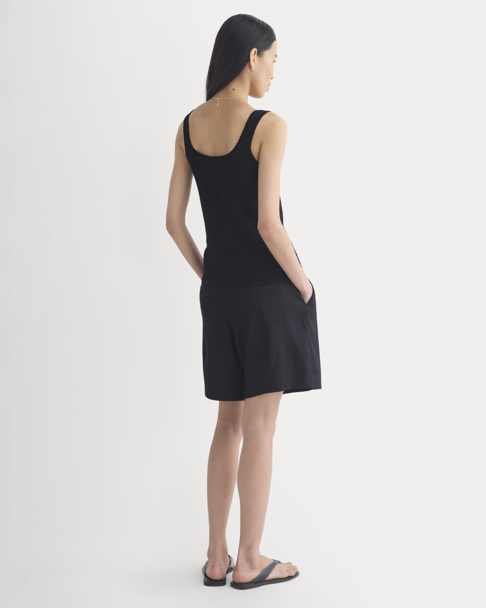 Lace-Trimmed Tank in Fine Linen | Black - Image 5