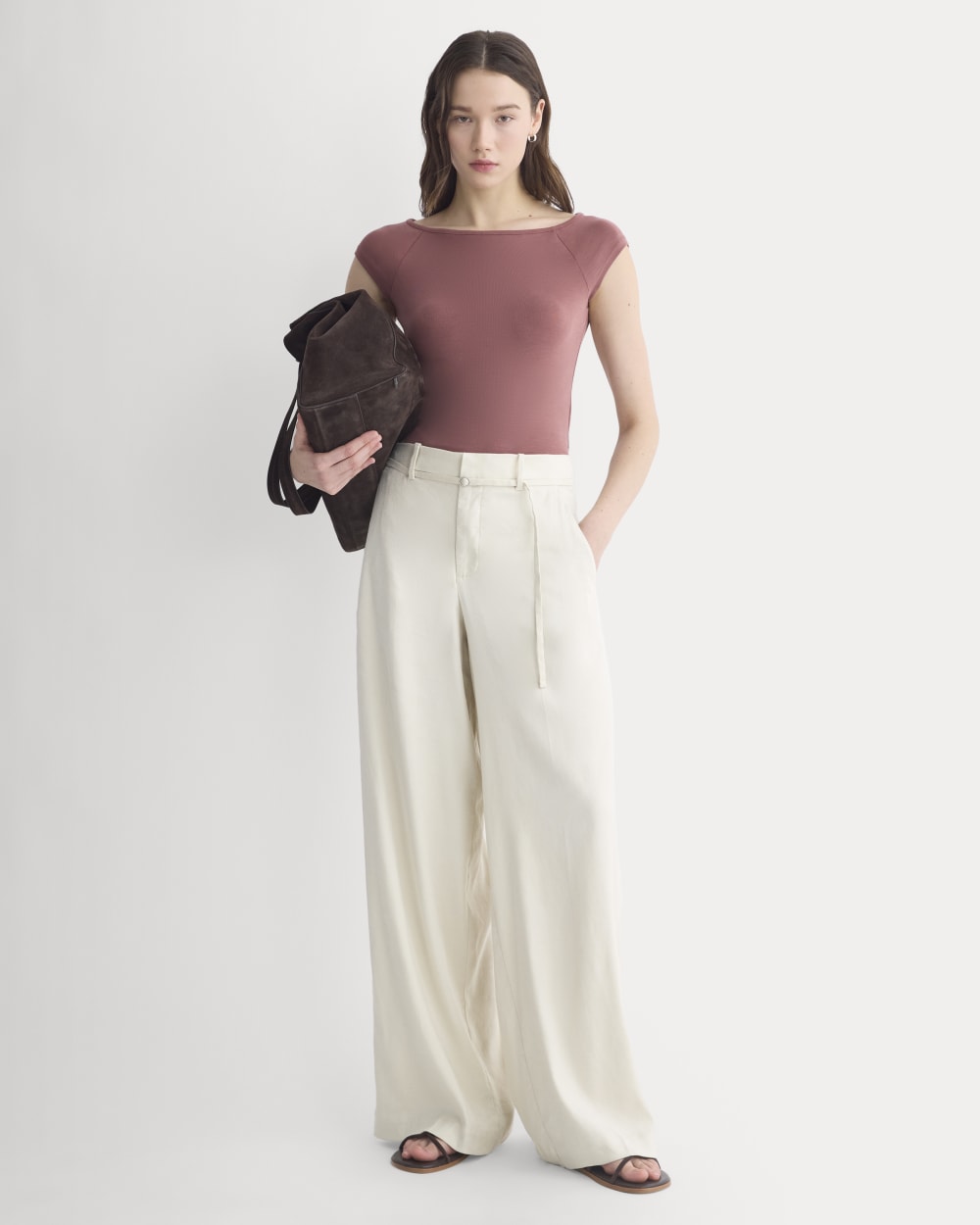 Boatneck Cap-Sleeve Top in Butterknit | Henna Red - Image 3