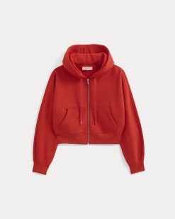 Alternative view of Luxe Fleece Full-Zip Cropped Hoodie | Fiery Red