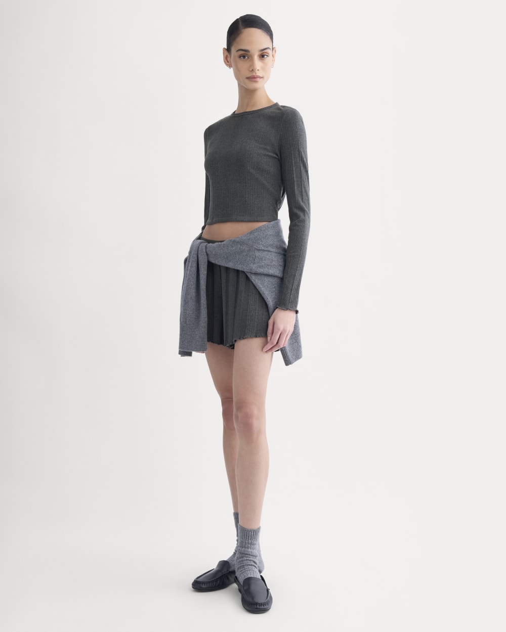 Lounge Rib Cropped Shirt | Heathered Soot - Image 3