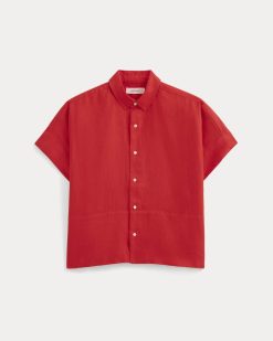 Alternative view of The Boxy Shirt in Linen | Fiery Red