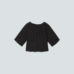 The Seersucker Gathered Tee | Black