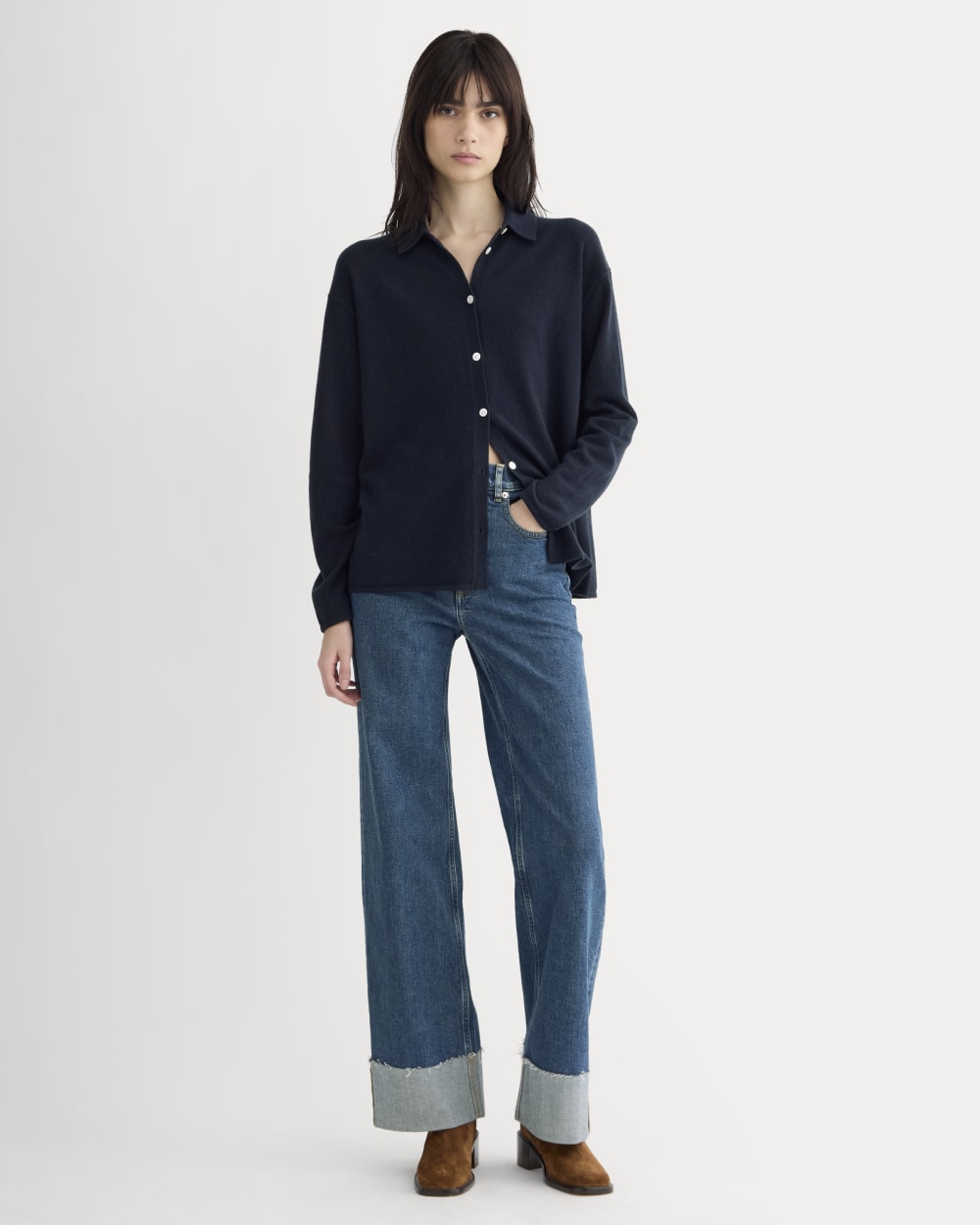 Cashmere Button-Up Shirt | Navy - Image 4