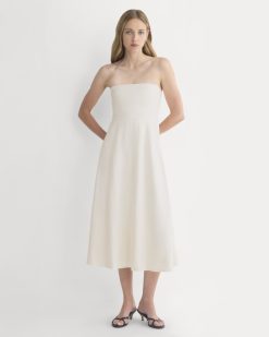 Strapless Dress in Stretch Linen | Bone