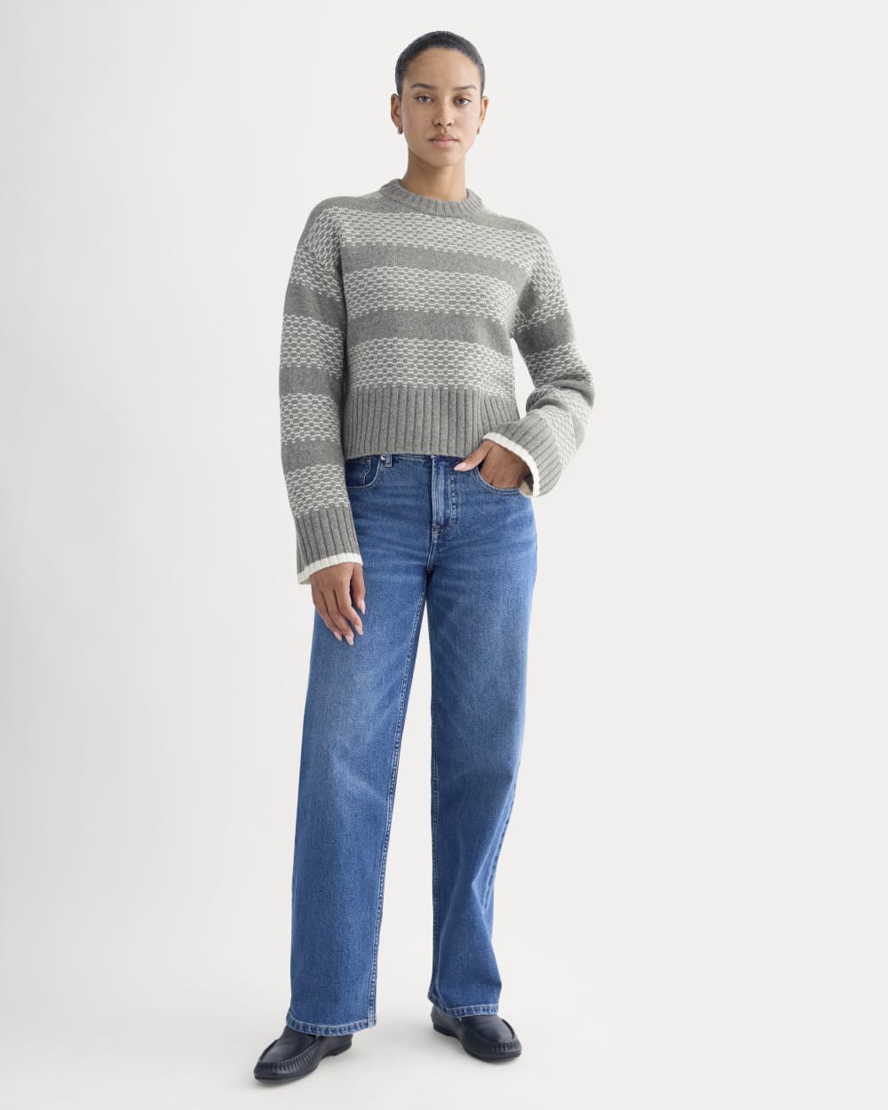 Nordic Cropped Boxy Crew in Luxe Merino | Heathered Mid Grey - Image 3