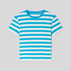 Alternative view of The Box-Cut Tee in Essential Cotton | Horizon Blue / Canvas Tan | No Pocket
