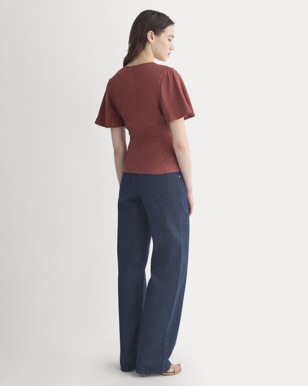 Cinched Top in Stretch Linen | Henna Red - Image 5