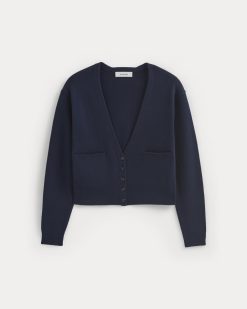 Alternative view of Deep V-Neck Cardigan in Cotton Merino | Navy