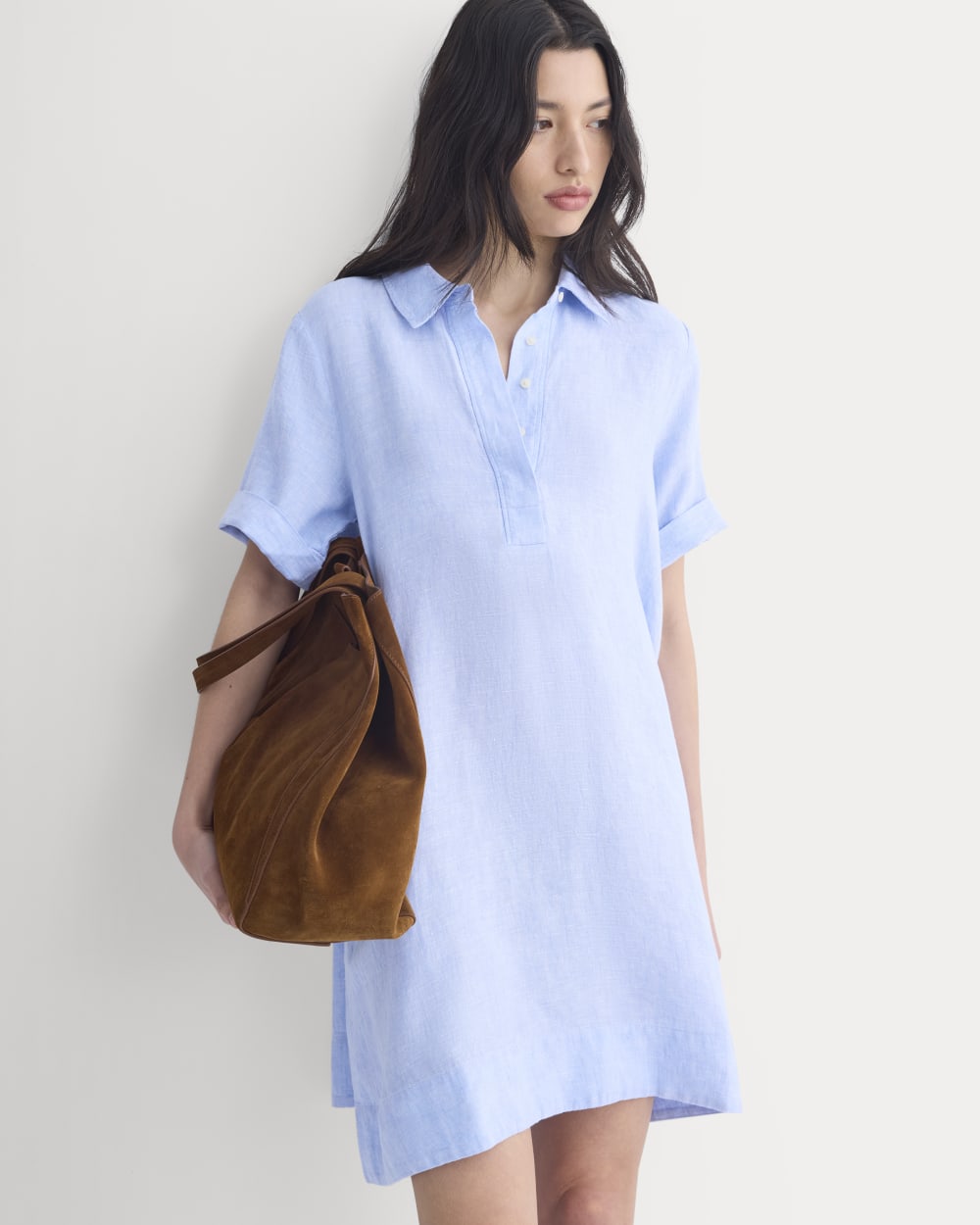 Mini Popover Shirtdress in Linen | Light Blue - Image 3