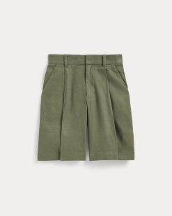Alternative view of The Pleated Short in Stretch Linen | Lichen Green