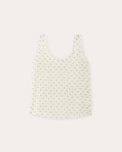Alternative view of The Scoop Tank in Washable Silk | Bone / Black Square Dot