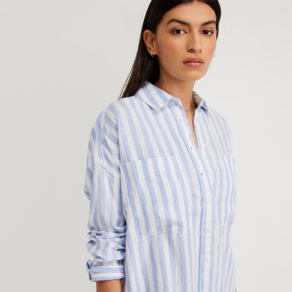 The Way-Long Linen Shirt | Blue / White - Image 4