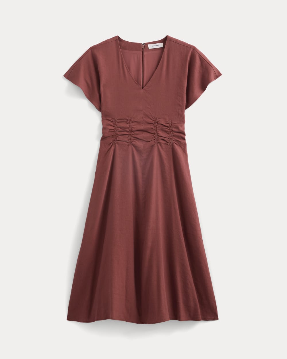 Cinched Dress in Stretch Linen | Henna Red - Image 2