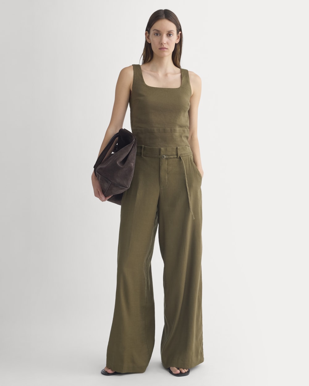 Square Tank in Stretch Linen | Beech - Image 3